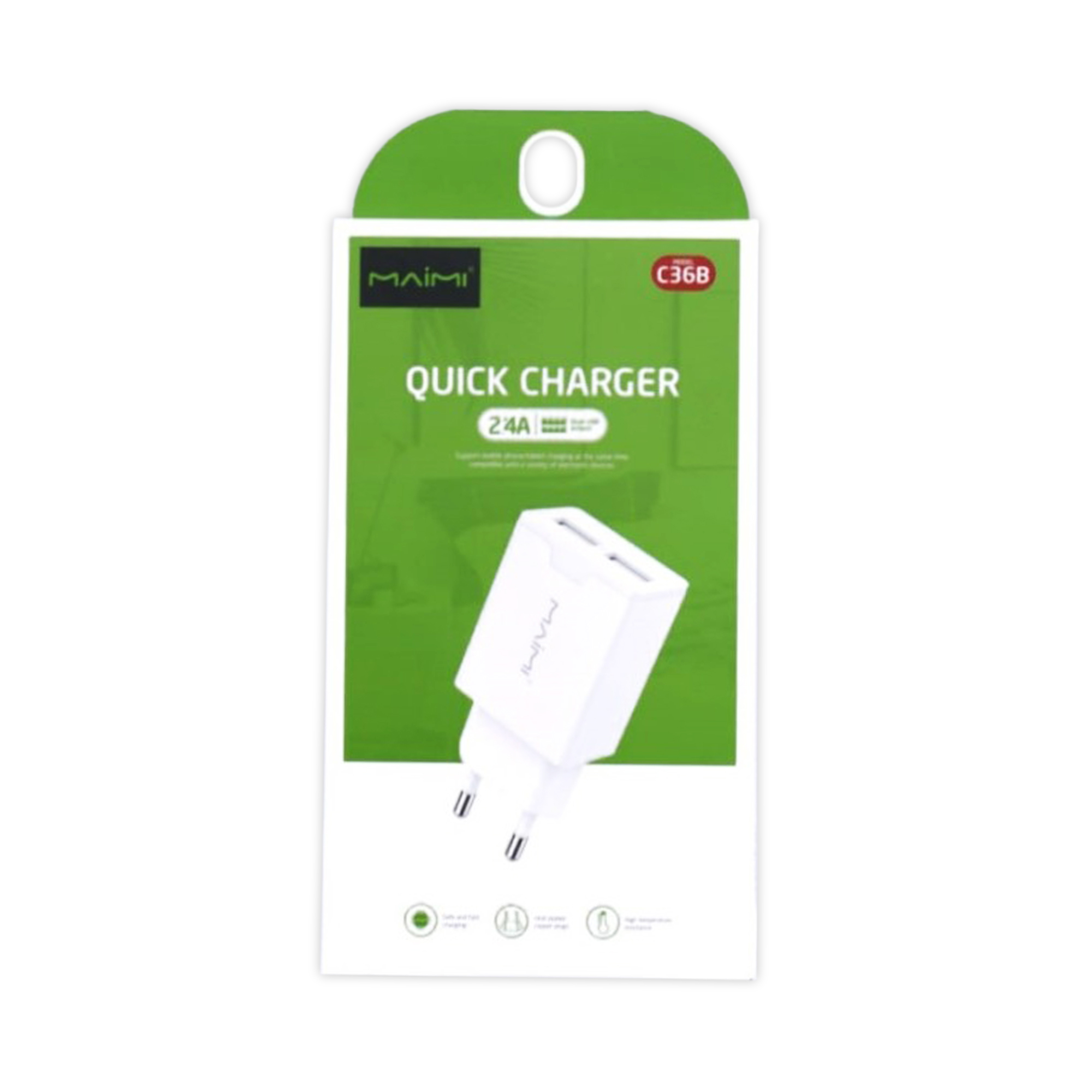 SMART CHARGER ADAPTOR MAIMI C36B-2.4A-DUAL USB-WHITESILVER-ORIGINAL